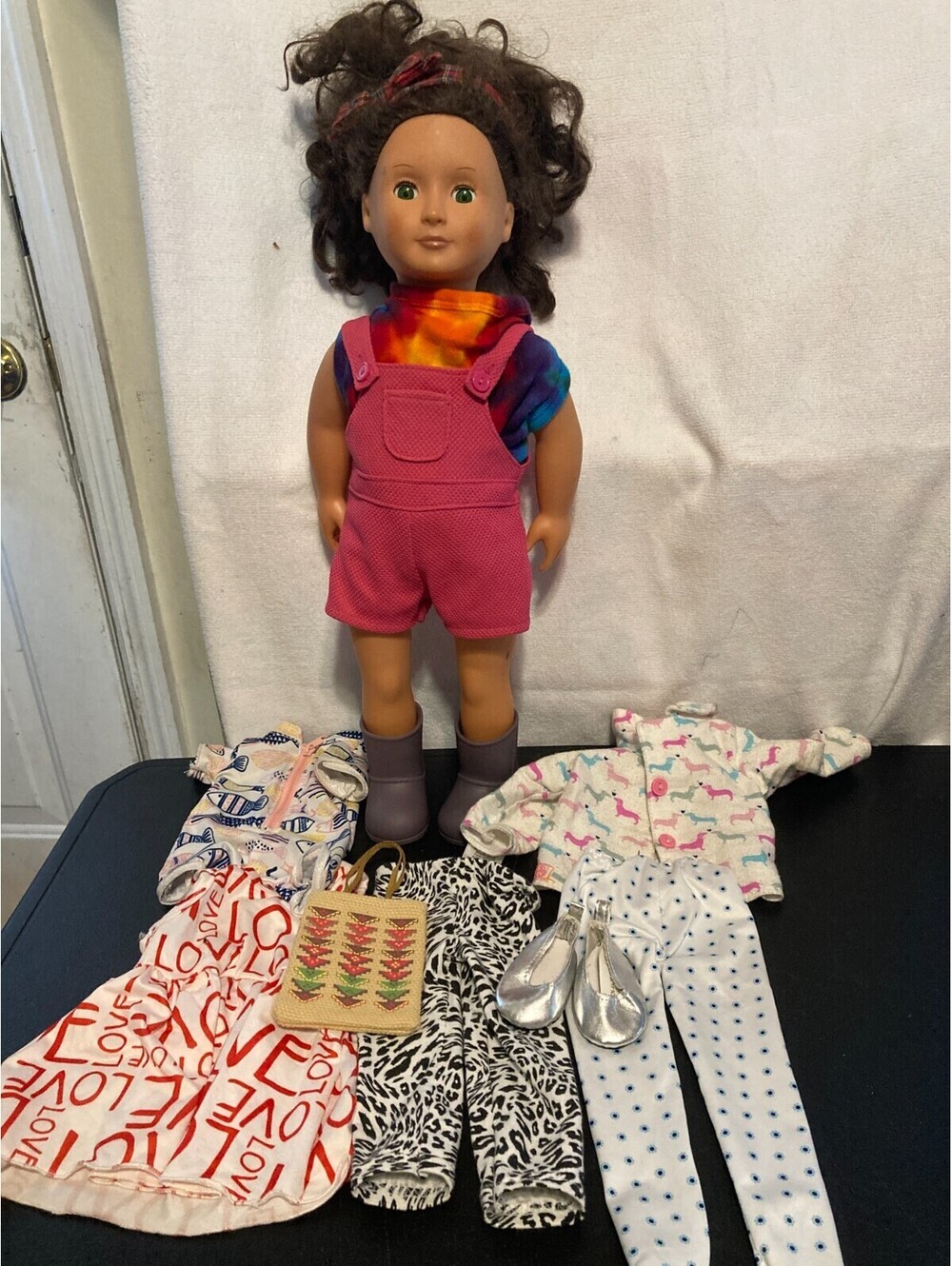 OUR GENERATION 18" Doll Brown Hair Green Eyes Multiple Outfits and Shoes